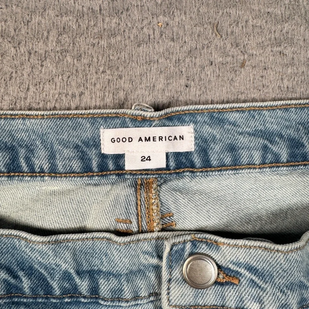 Good American Shorts Women's 24 Blue Cotton Denim Cut-Off 90s Raw Hem‎ Stretch